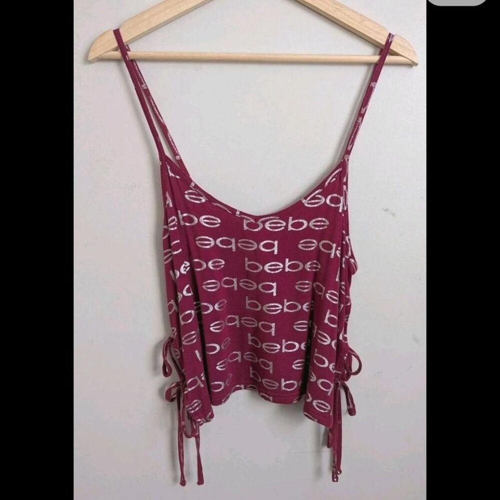 Bebe Women's Red and Burgundy Cami All Over Logo Metallic